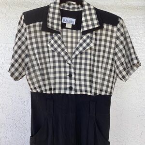 vintage 80’s collared jumpsuit black & white gingham